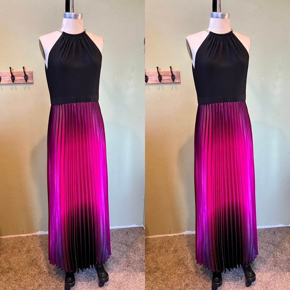 Beautiful ombré dark rich pink dress with a gold collar adjustable
